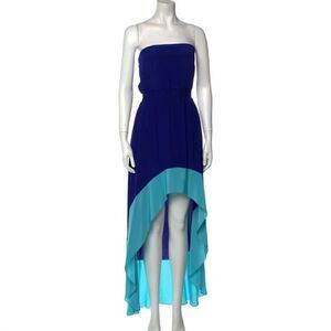 Jay Godfrey Blue Silk Strapless  High Low‎ Maxi Dress Colorblock Size 4
